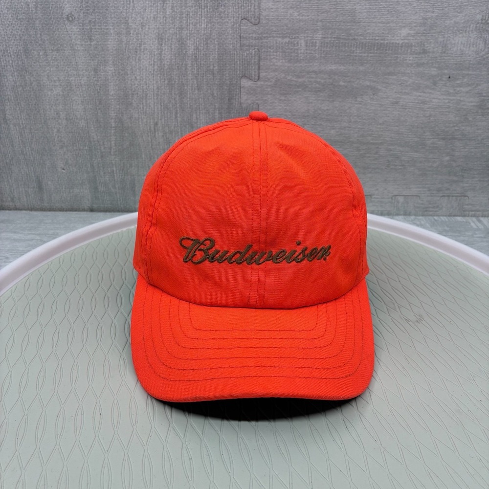 Vintage‎ Budweiser Hat Cap Snapback Blaze Orange Hunting Outdoors